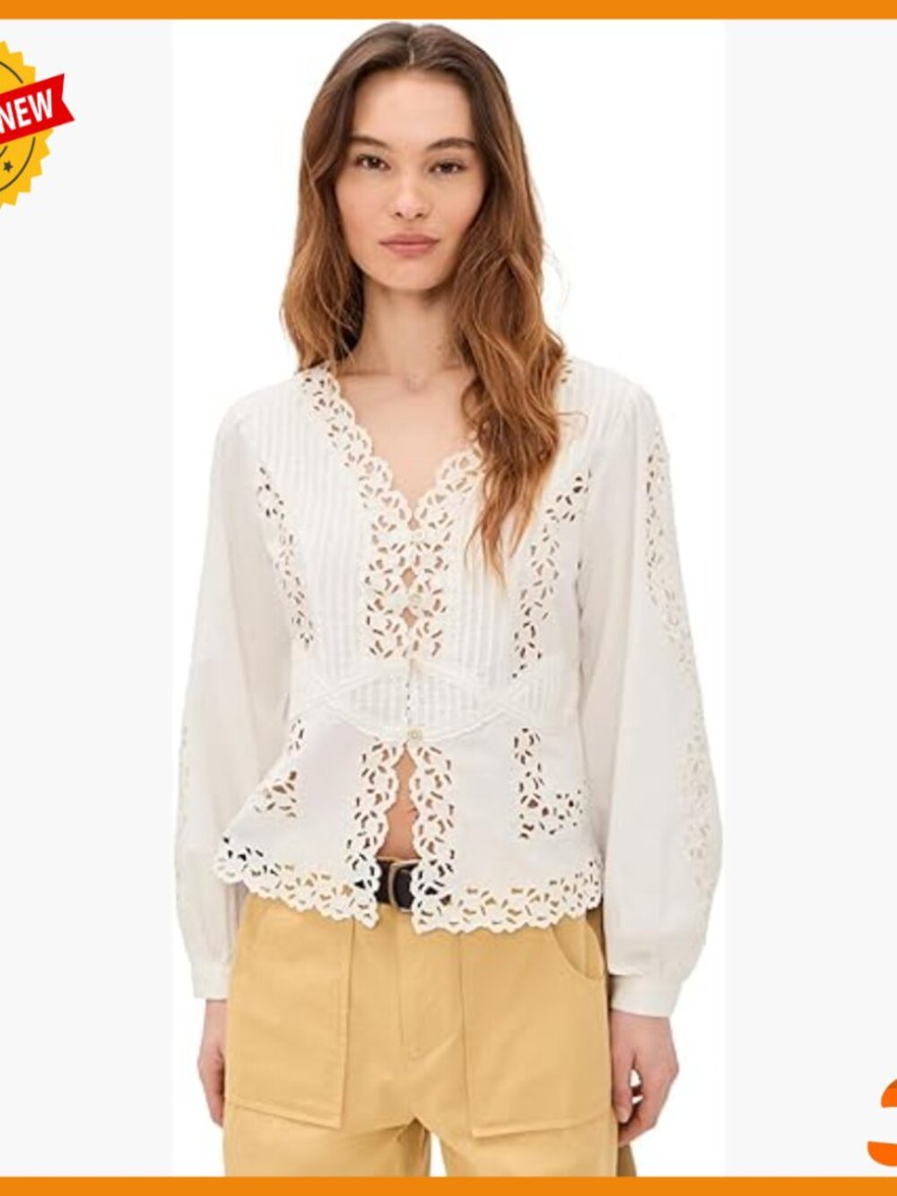 Floral Embroidered Long Sleeve Blouse Loose Fit V-Neck Button Cuffs